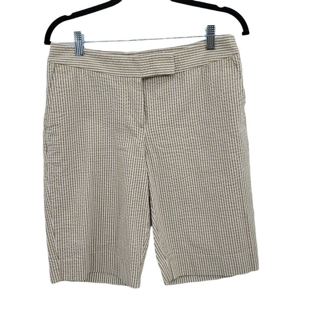 Jones New York Shorts Stretch Mid Rise Seersucker Dressy Walking Tan Sz 6